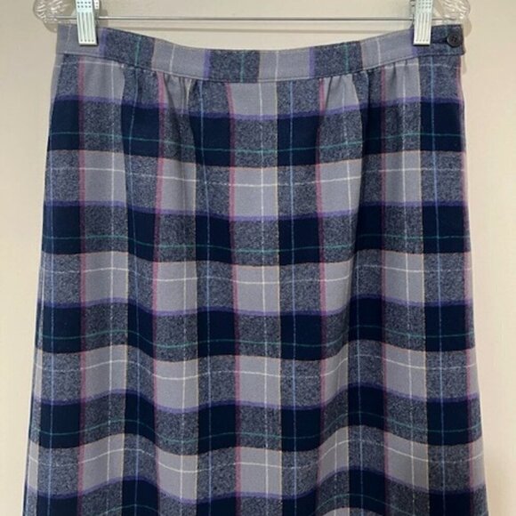 Vintage Pendleton Woolen Mills Plaid Wool Skirt Blue Gray Midi Size 14 - Picture 2 of 5